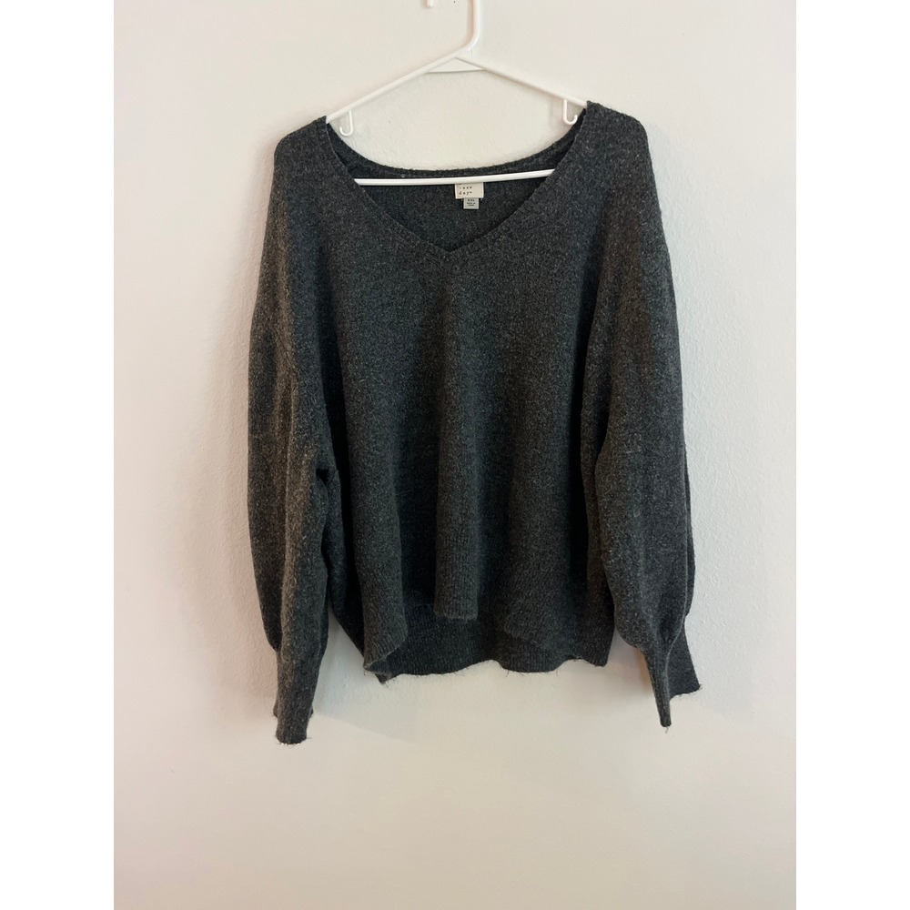 A New Day Charcoal Gray V-Neck Balloon Sleeve Knit Sweater XXL Pullover Womens